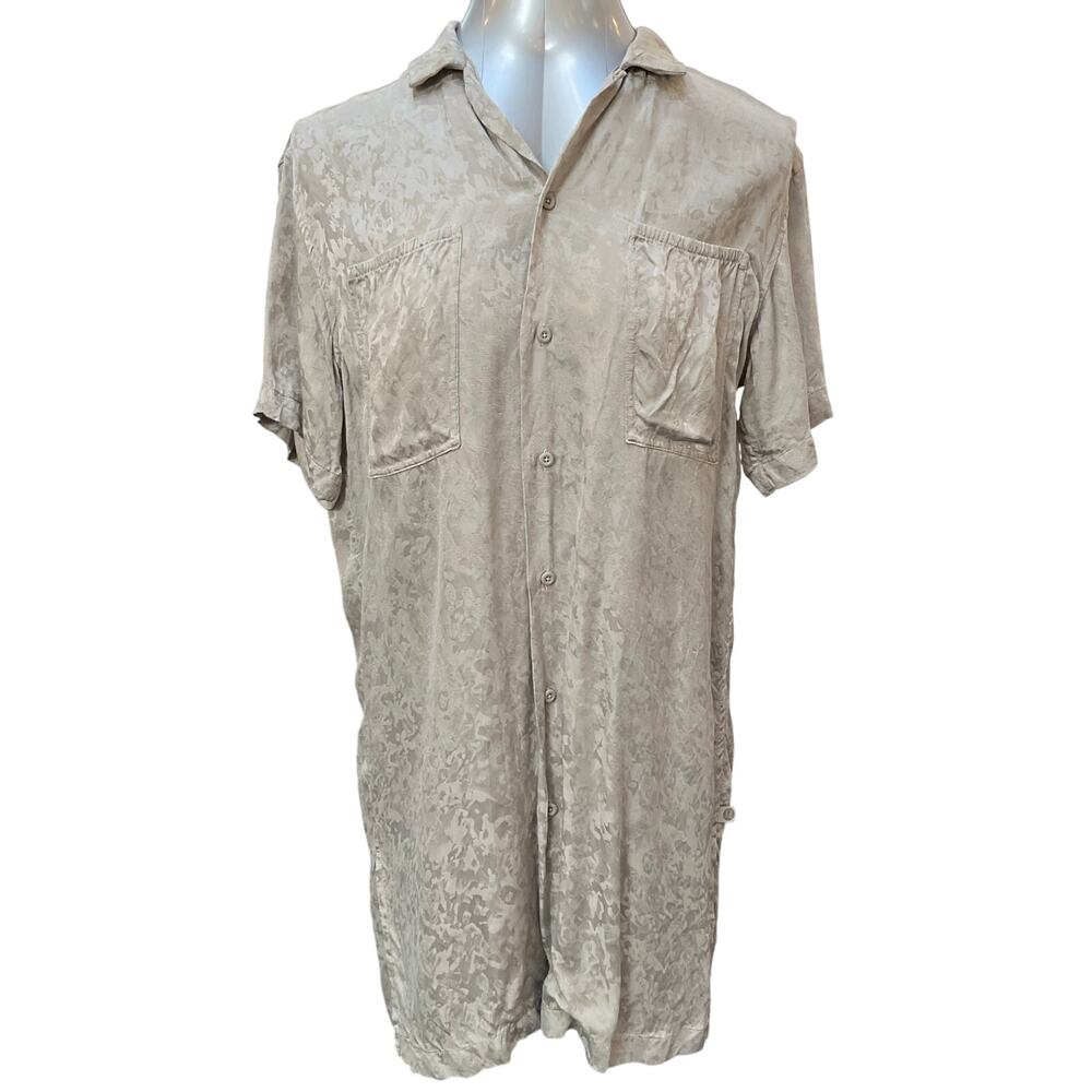 Lululemon Lab Jacquard Camp Collar Shirt Mens Large Beige Cupro Short Sleeve L